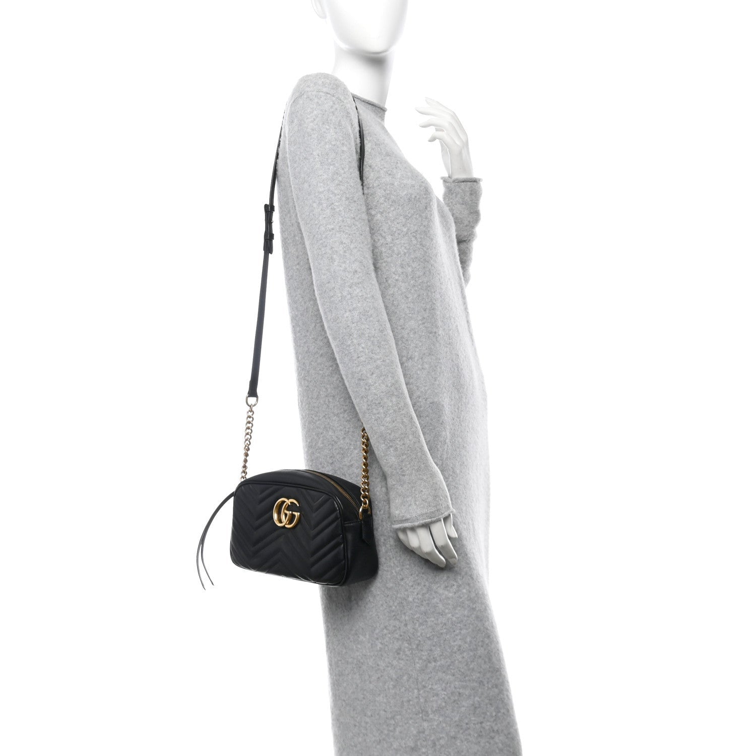 Gucci Calfskin Matelasse Small GG Marmont Chain Shoulder Bag Black 2 of 7