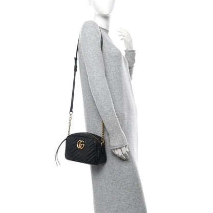 Gucci Calfskin Matelasse Small GG Marmont Chain Shoulder Bag Black 2 of 7
