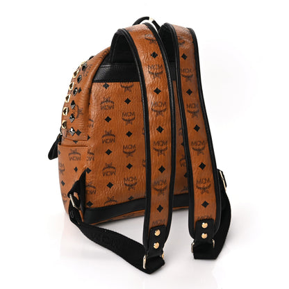 MCM Visetos Studded Colorblock Small Stark Brock Backpack Cognac Black 2 of 8