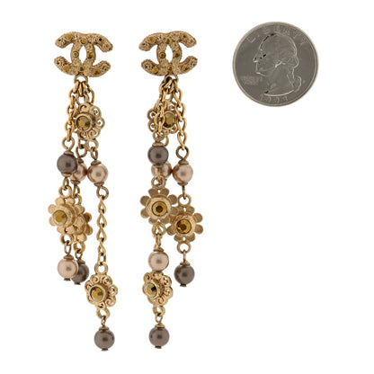 Chanel Chain Pearl Flower Dangle Earrings in Gold Gold 2 of 5