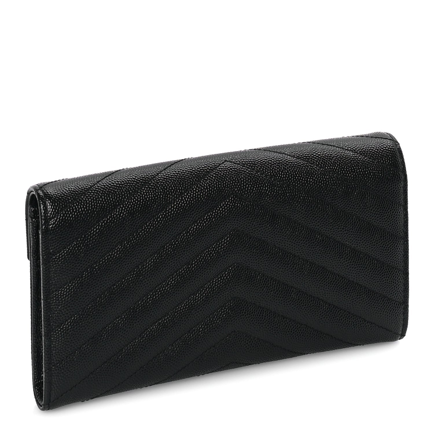 Saint Laurent Grain De Poudre Matelasse Chevron Monogram Flap Wallet Black 4 of 7
