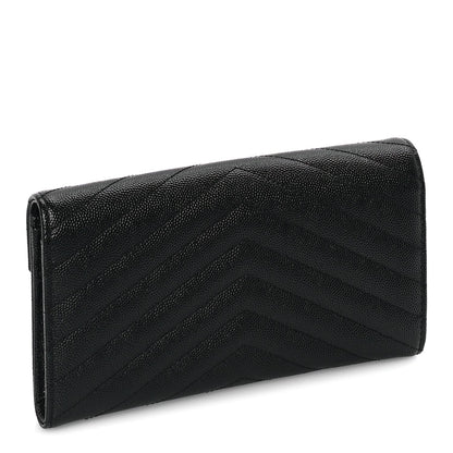 Saint Laurent Grain De Poudre Matelasse Chevron Monogram Flap Wallet Black 4 of 7