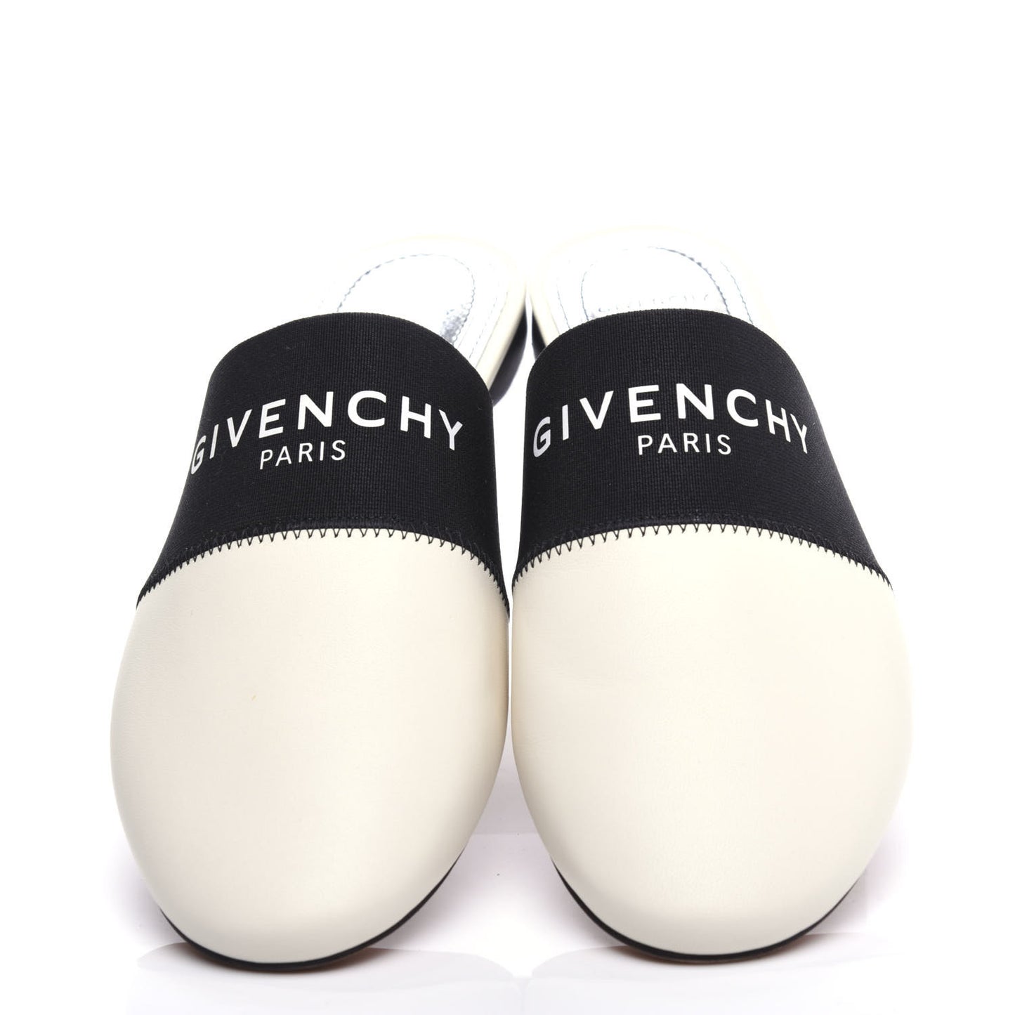Calfskin Bedford Logo Mule Slides 38.5 White Black