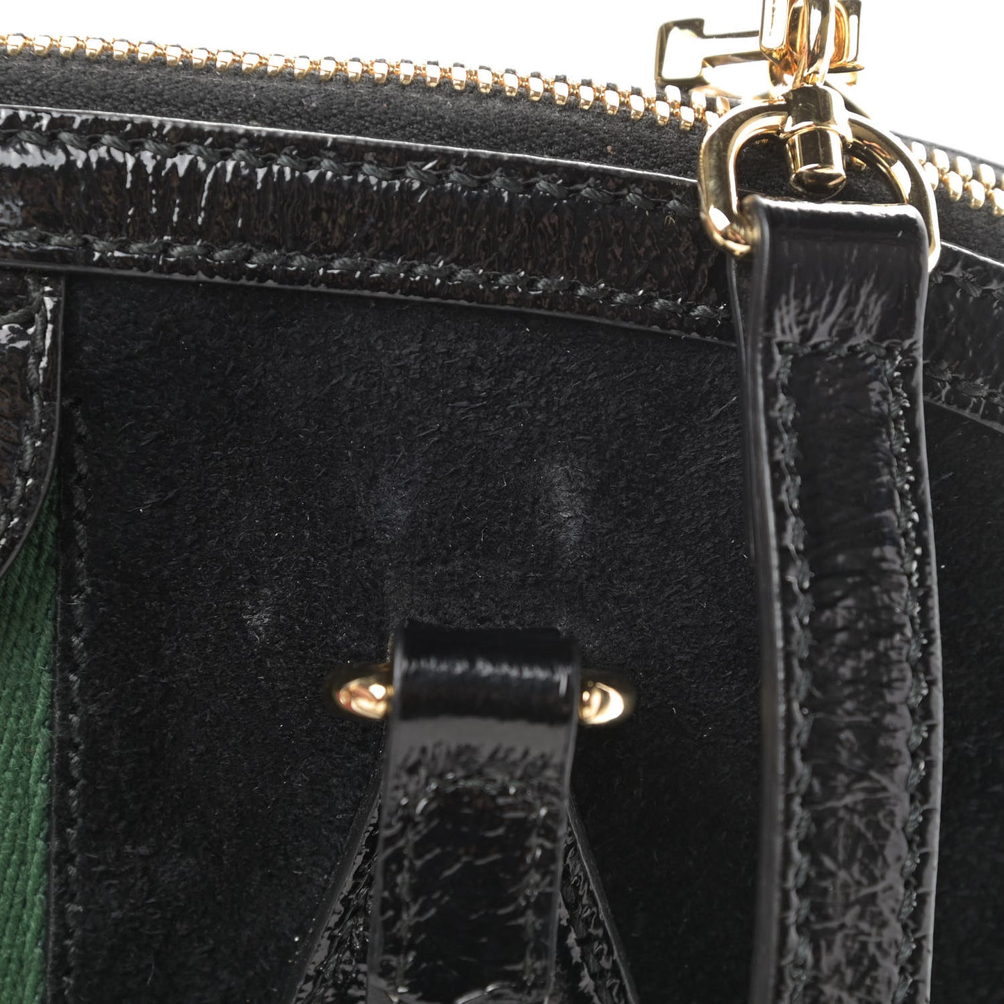 Suede Patent GG Web Medium Ophidia Top Handle Dome Bag Black
