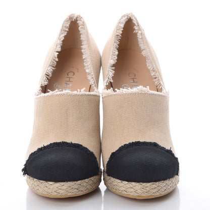 Chanel Toile Cap Toe Espadrille Pumps 39 Beige Black 2 of 9