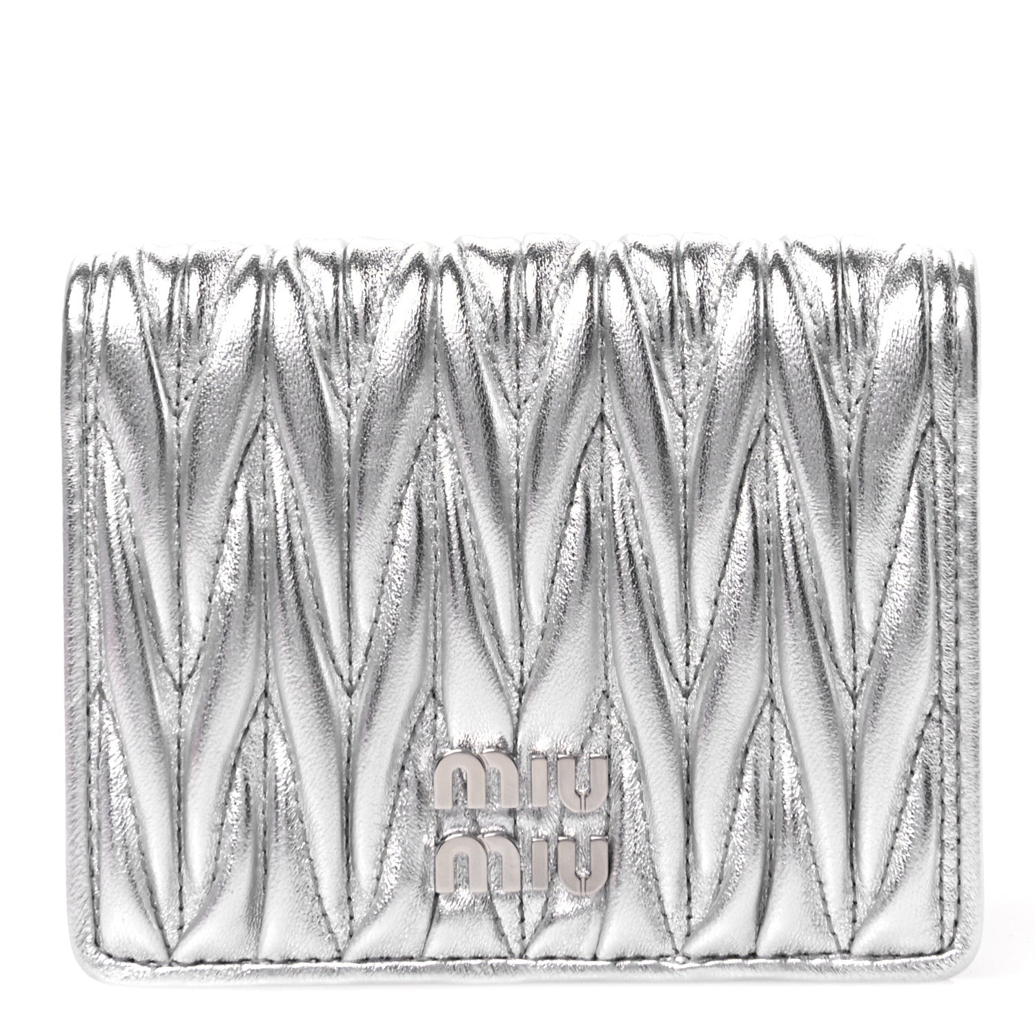 Miu Miu Metallic Nappa Matelasse Bi-Fold Compact Wallet Argento 1 of 9