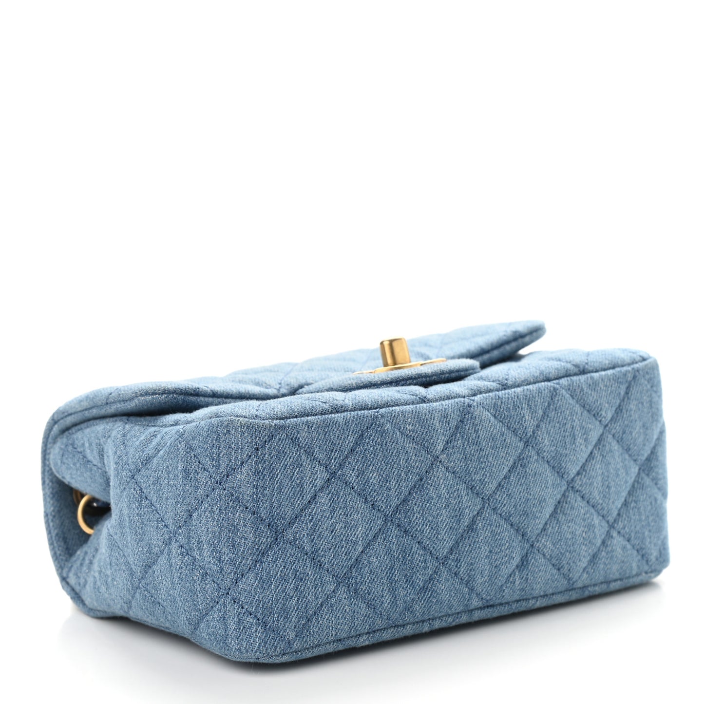 Denim Quilted Mini Pearl Crush Flap Blue
