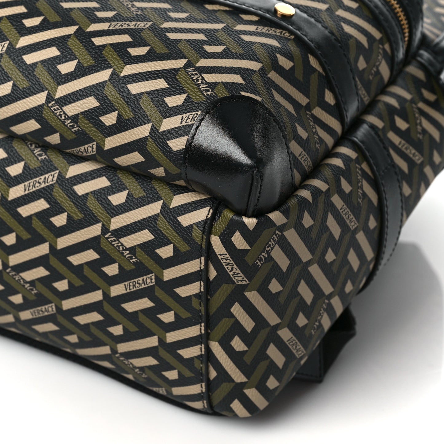 Coated Canvas Calfskin La Greca Signature Backpack Black Khaki