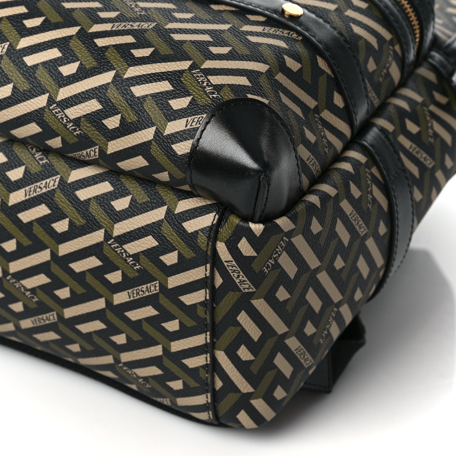 Versace Coated Canvas Calfskin La Greca Signature Backpack Black Khaki 9 of 9