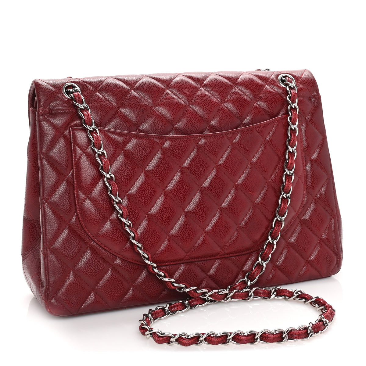 Caviar Quilted Maxi Double Flap Dark Red