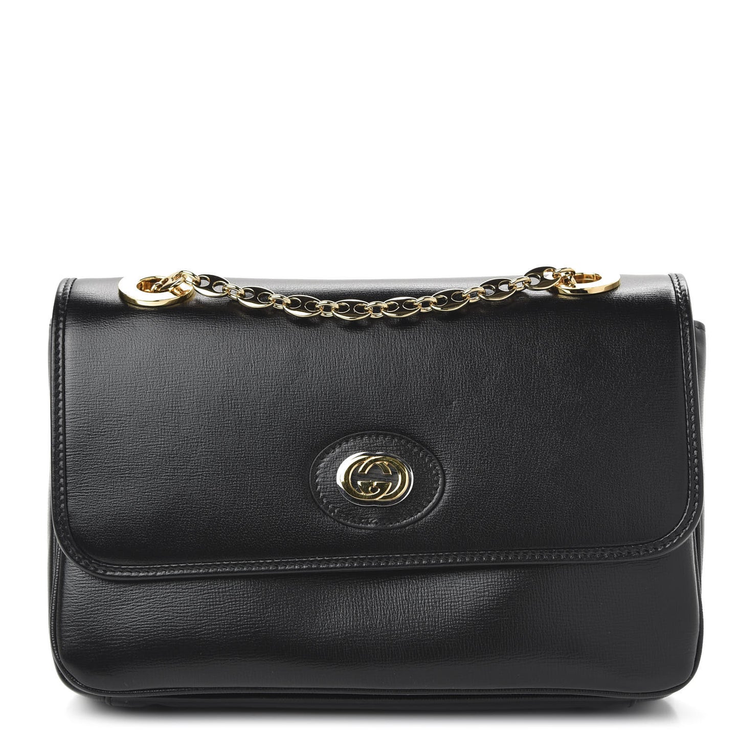 Azalea Calfskin Small Marina Chain Shoulder Bag Black