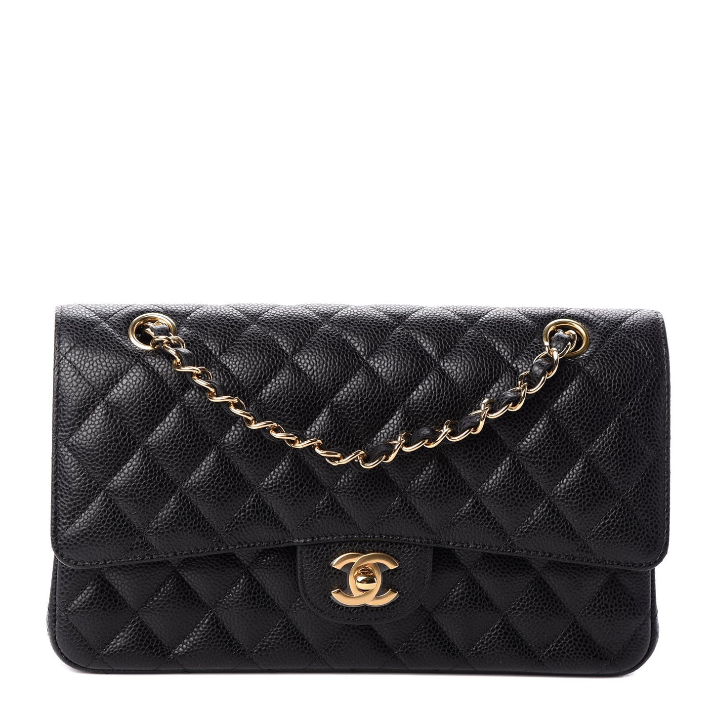 Caviar Quilted Medium Double Flap Black