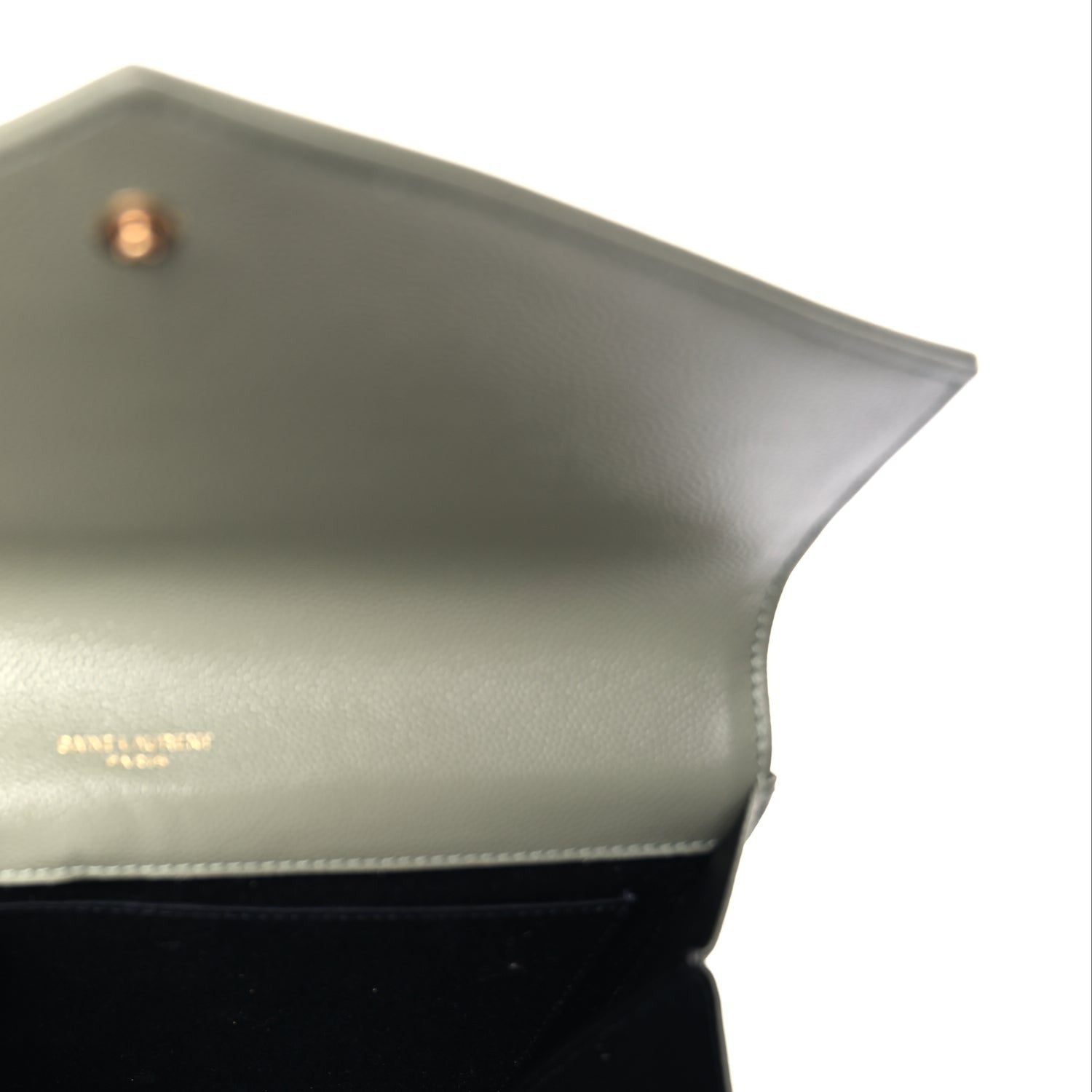Saint Laurent Grain De Poudre Matelasse Chevron Monogram Envelope Clutch  Light Sage 5 of 7