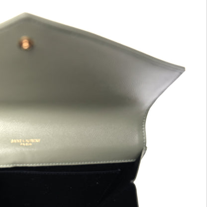 Saint Laurent Grain De Poudre Matelasse Chevron Monogram Envelope Clutch  Light Sage 5 of 7