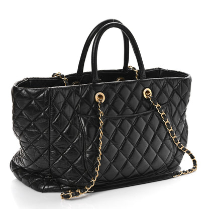 Chanel Aged Calfskin Quilted Large Coco Handle Shopping Tote Black 3 of 12