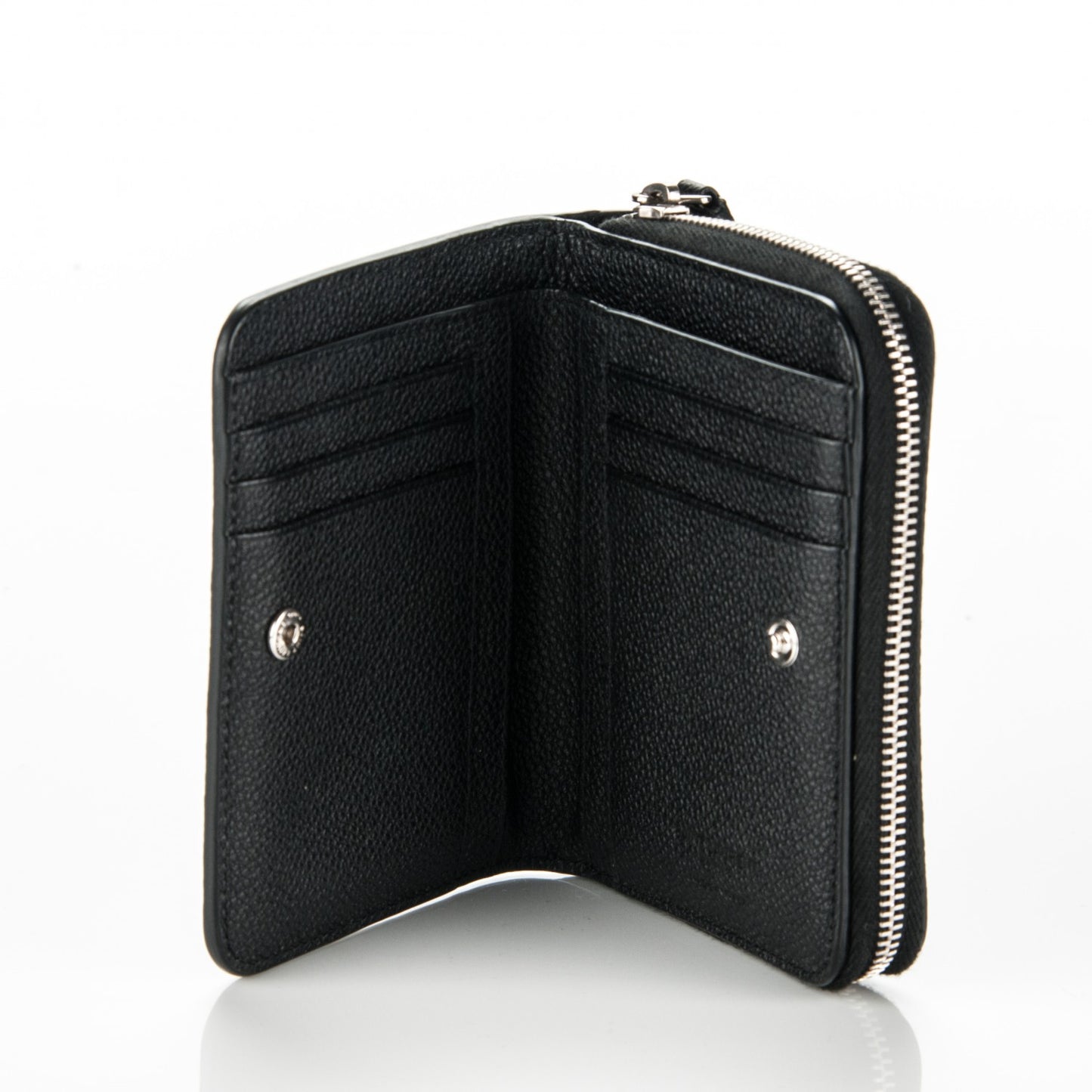 Grained Calfskin Rive Gauche Compact Zip Around Wallet Black