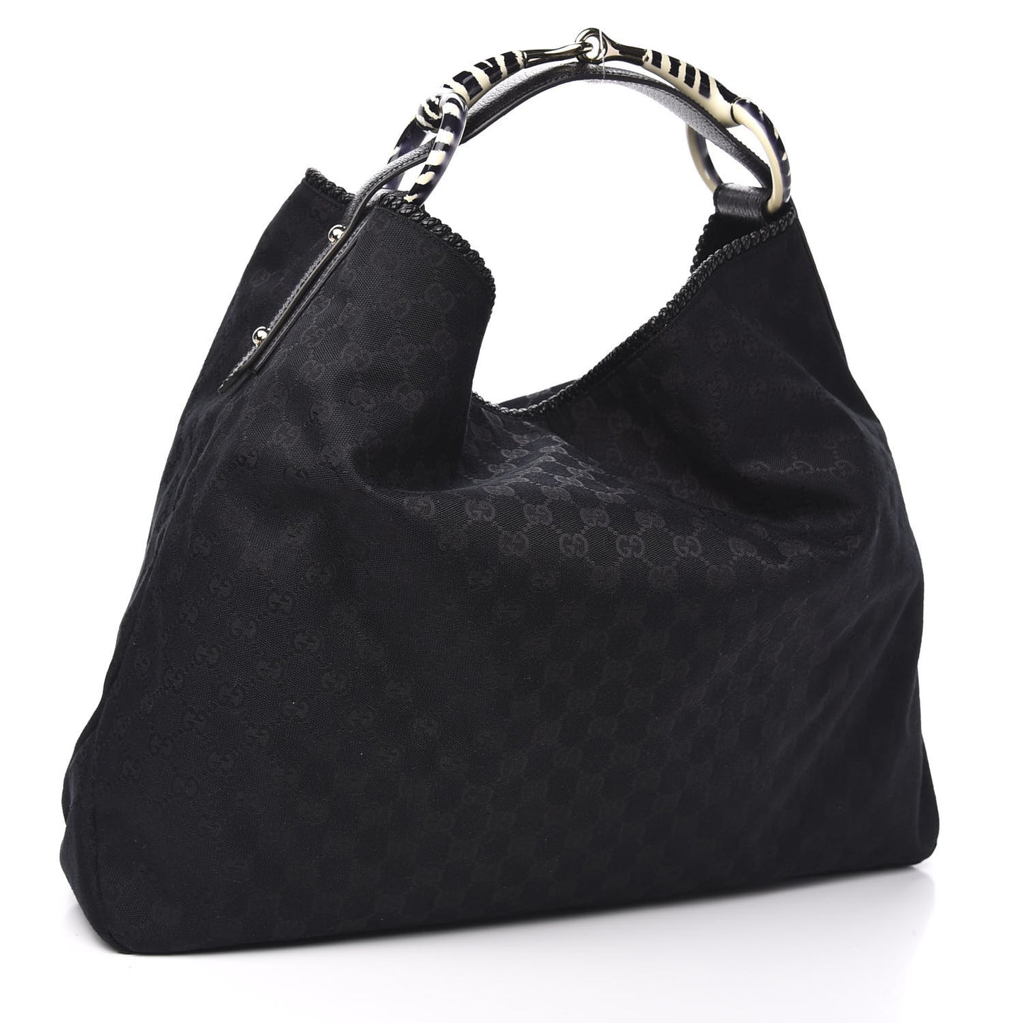 Monogram Large Zebra Horsebit Chain Hobo Black
