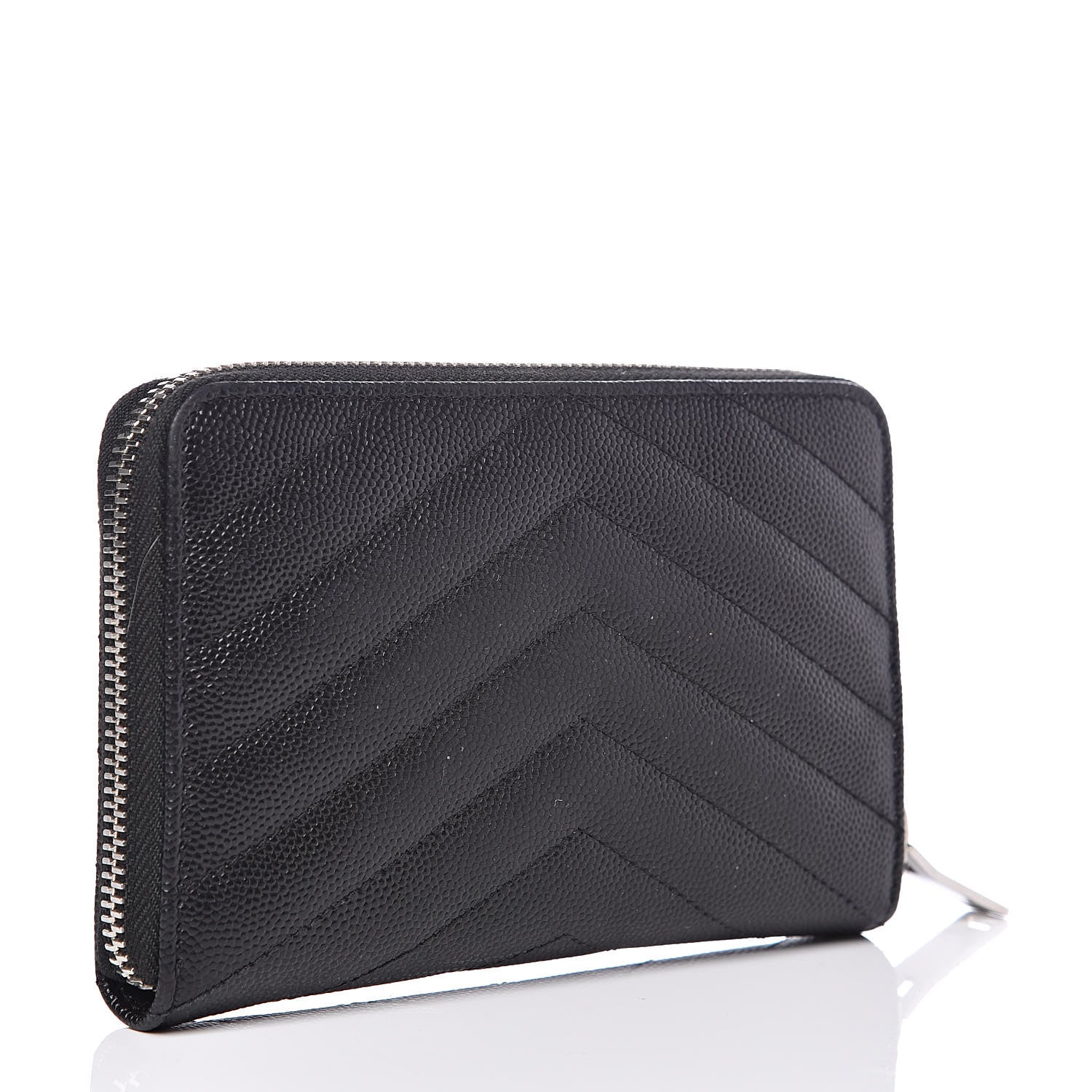 Saint Laurent Grain De Poudre Matelasse Chevron Monogram Zip Around Wallet Black 3 of 9
