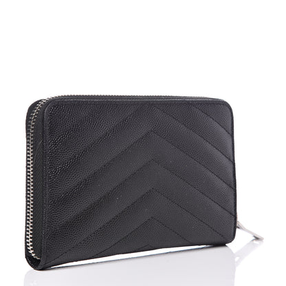 Saint Laurent Grain De Poudre Matelasse Chevron Monogram Zip Around Wallet Black 3 of 9