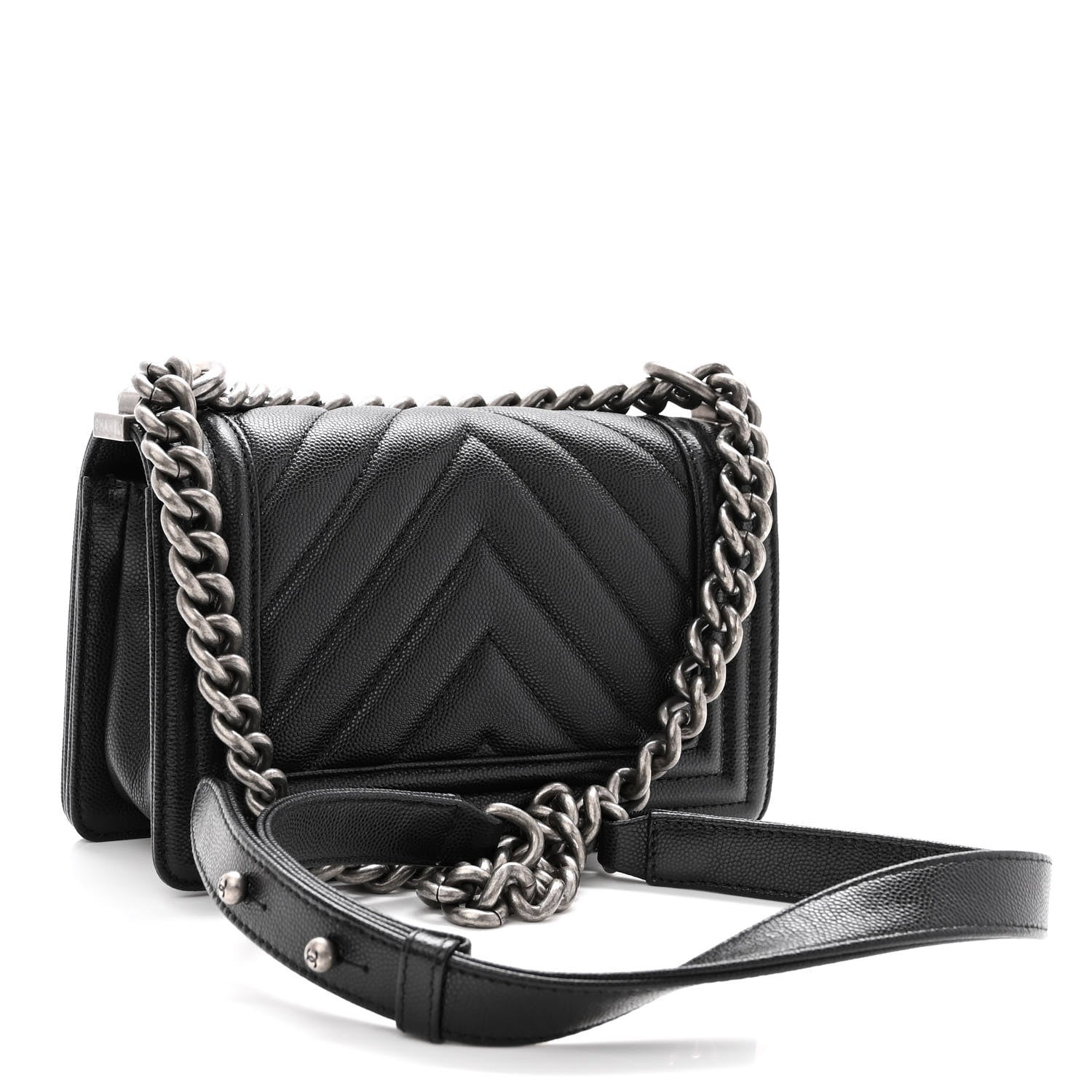 Chanel Caviar Chevron Quilted Small Boy Flap Black 3 of 10