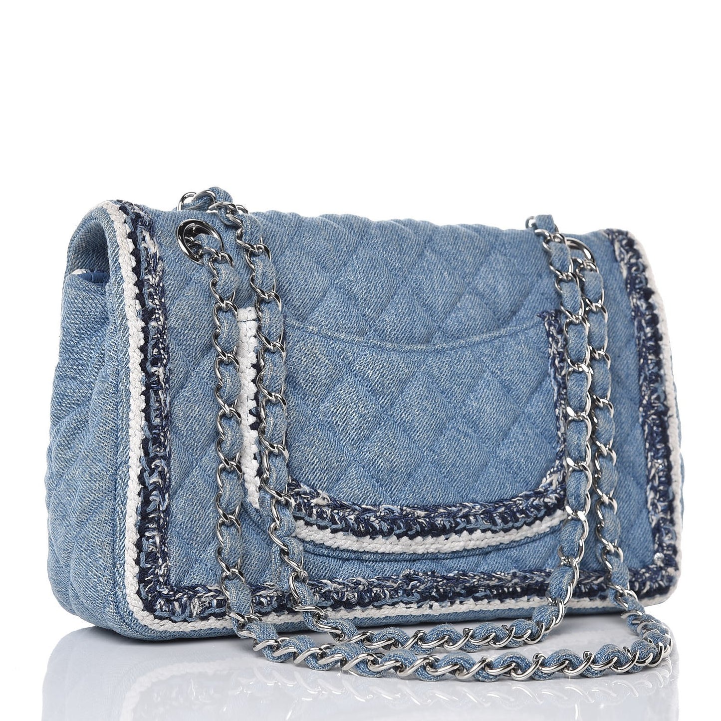 Denim Braided Medium Flap Bag Light Blue