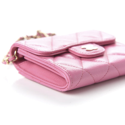 Chanel Caviar Quilted Flap Card Holder On Chain Pink 6 of 11