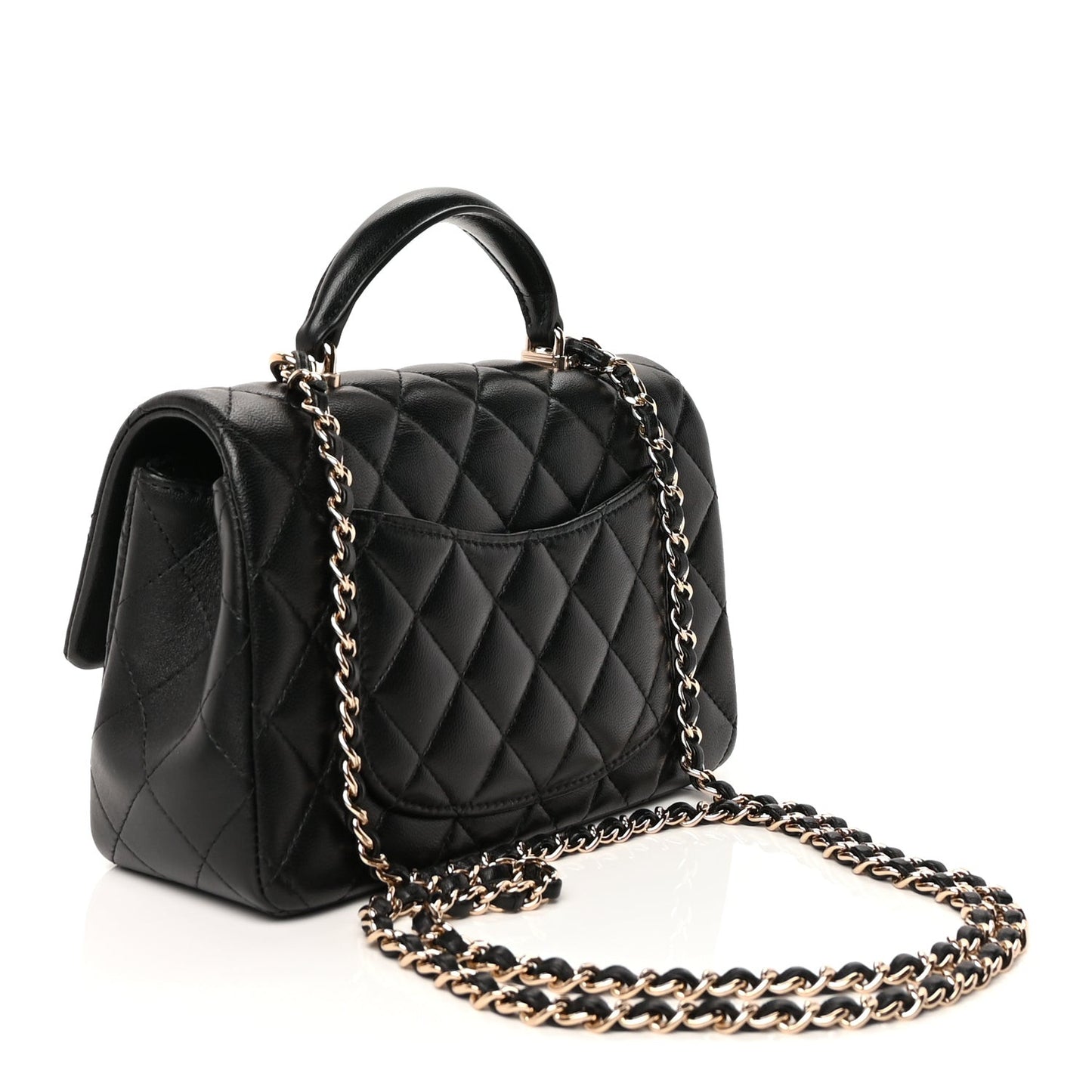 Lambskin Quilted Mini Top Handle Rectangular Flap Black