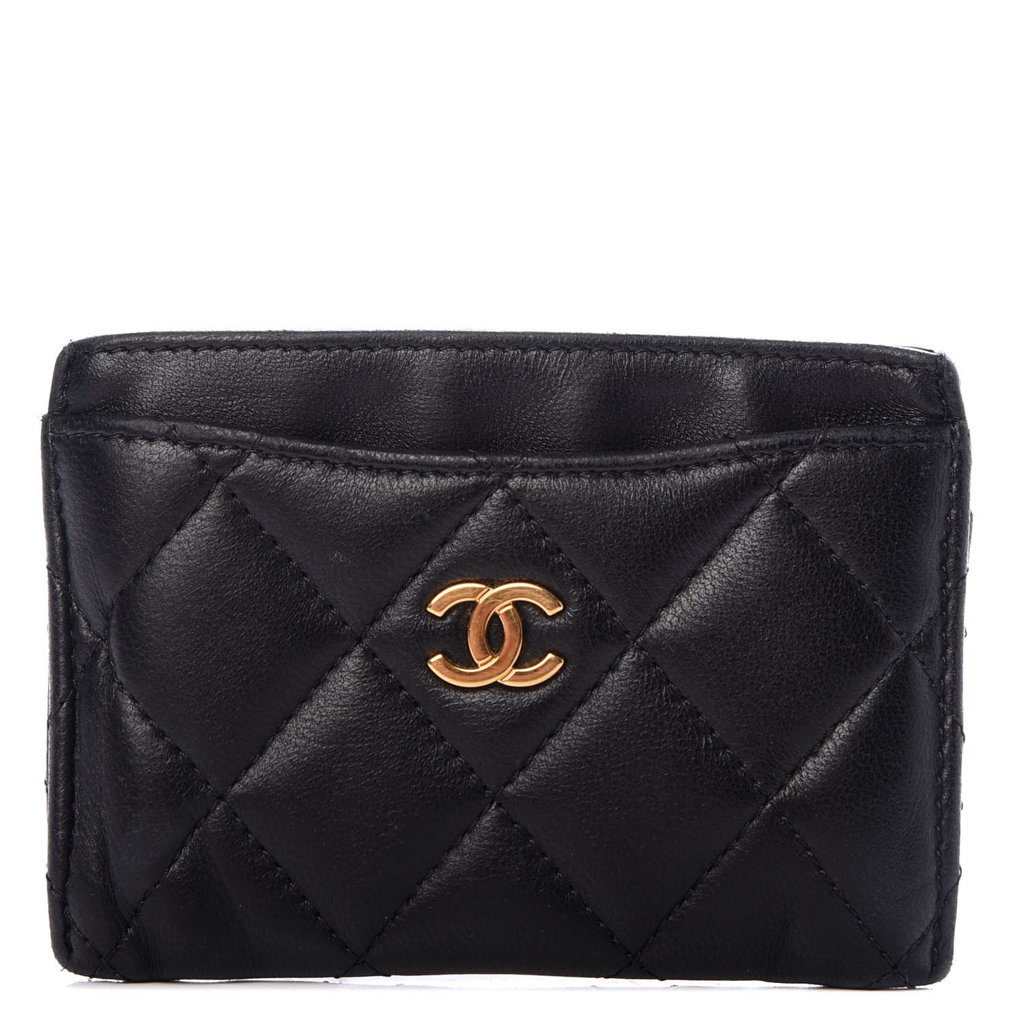 Lambskin Quilted Card Holder Black