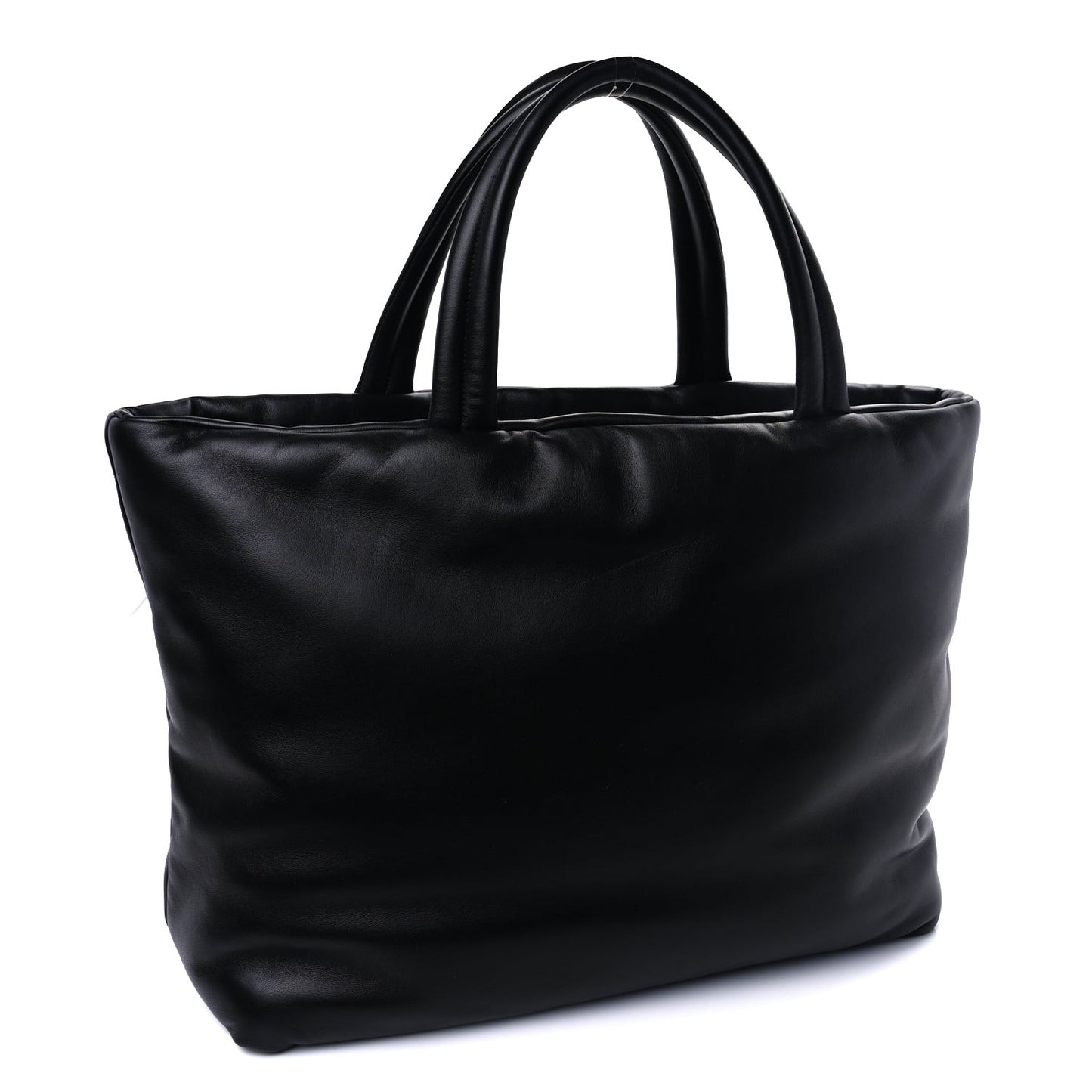 Lambskin Wide Puffer Tote Black