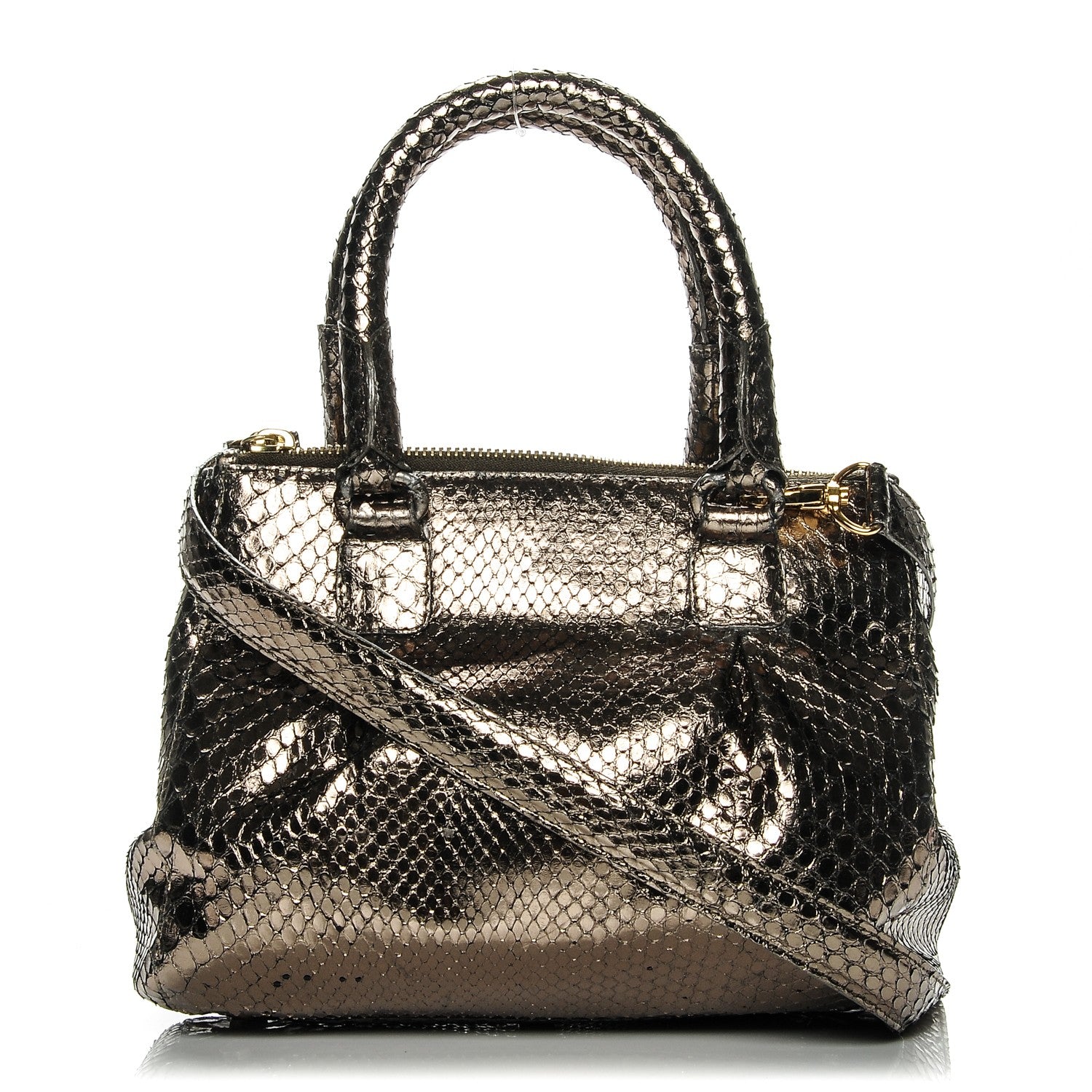 Nancy Gonzalez Metallic Python Double Zip Satchel 1 of 7
