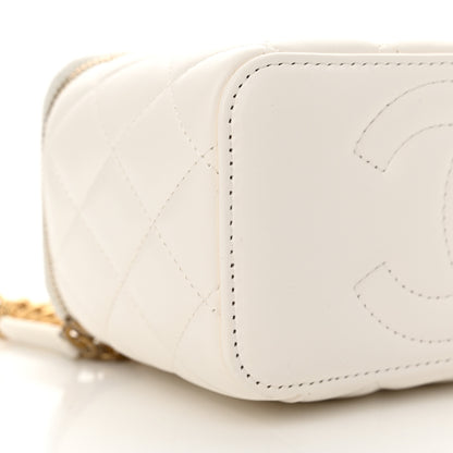 Chanel Lambskin Enamel Quilted Logo Small Vanity Case With Chain White 9 of 11