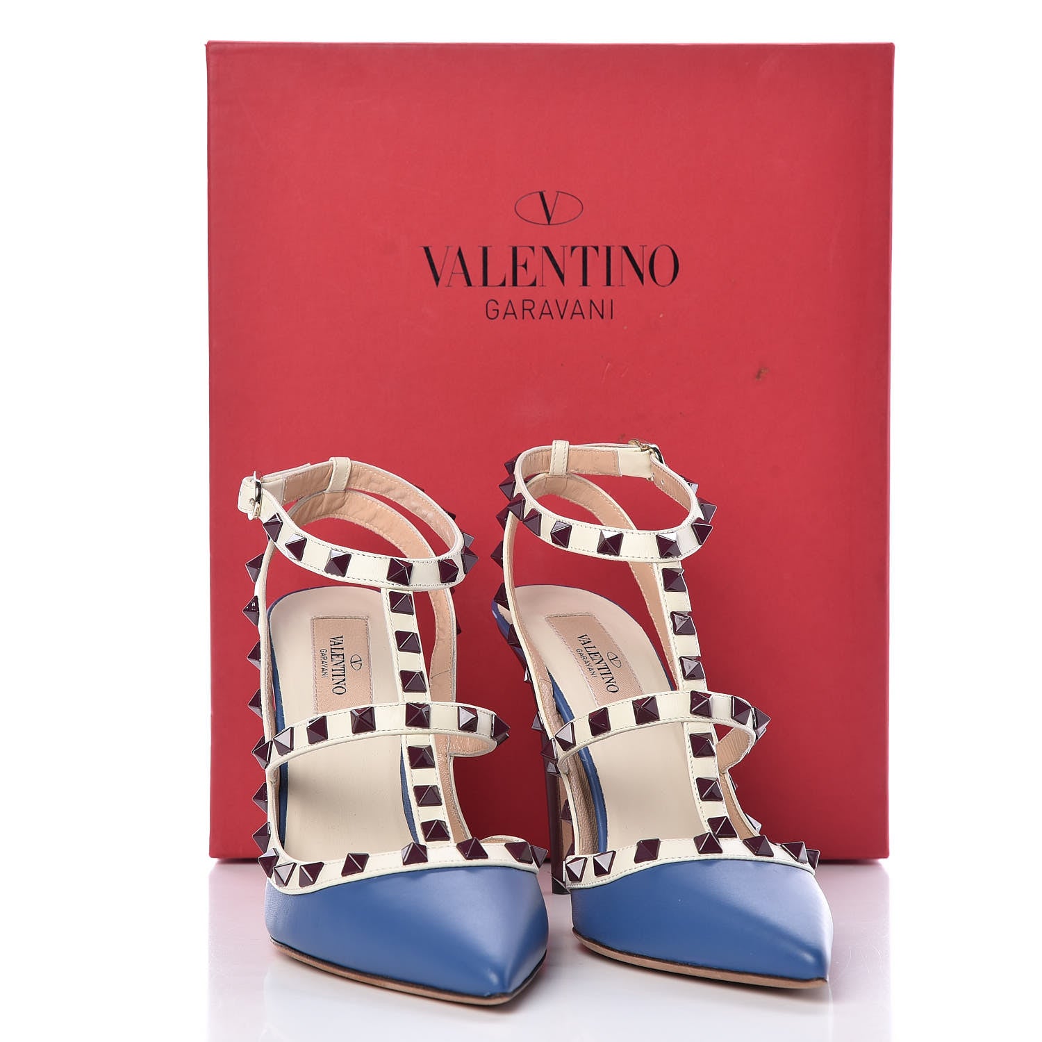 Valentino Garavani Nappa Rockstud Ankle Strap 100mm Pumps 38.5 Indaco Light Ivory 8 of 8