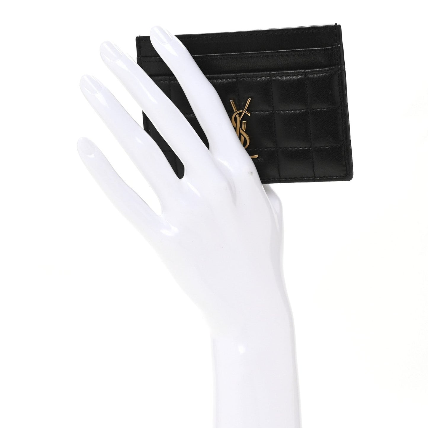 Lambskin Carre Quilted Cassandre Credit Card Case Black