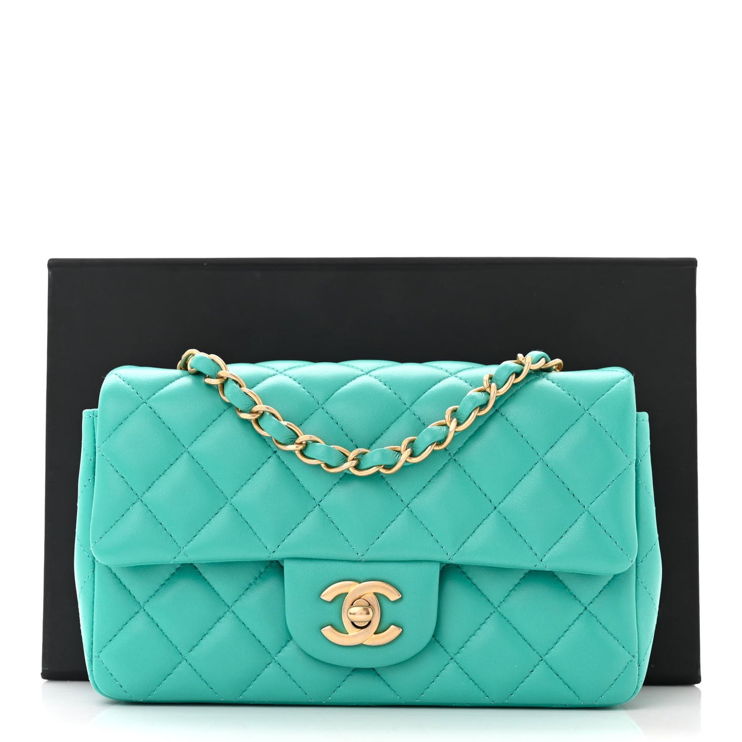 Lambskin Quilted Mini Rectangular Flap Green