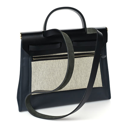Hermes Toile H Berline Vache Hunter Herbag Zip PM  Black Bleu Nuit 2 of 8