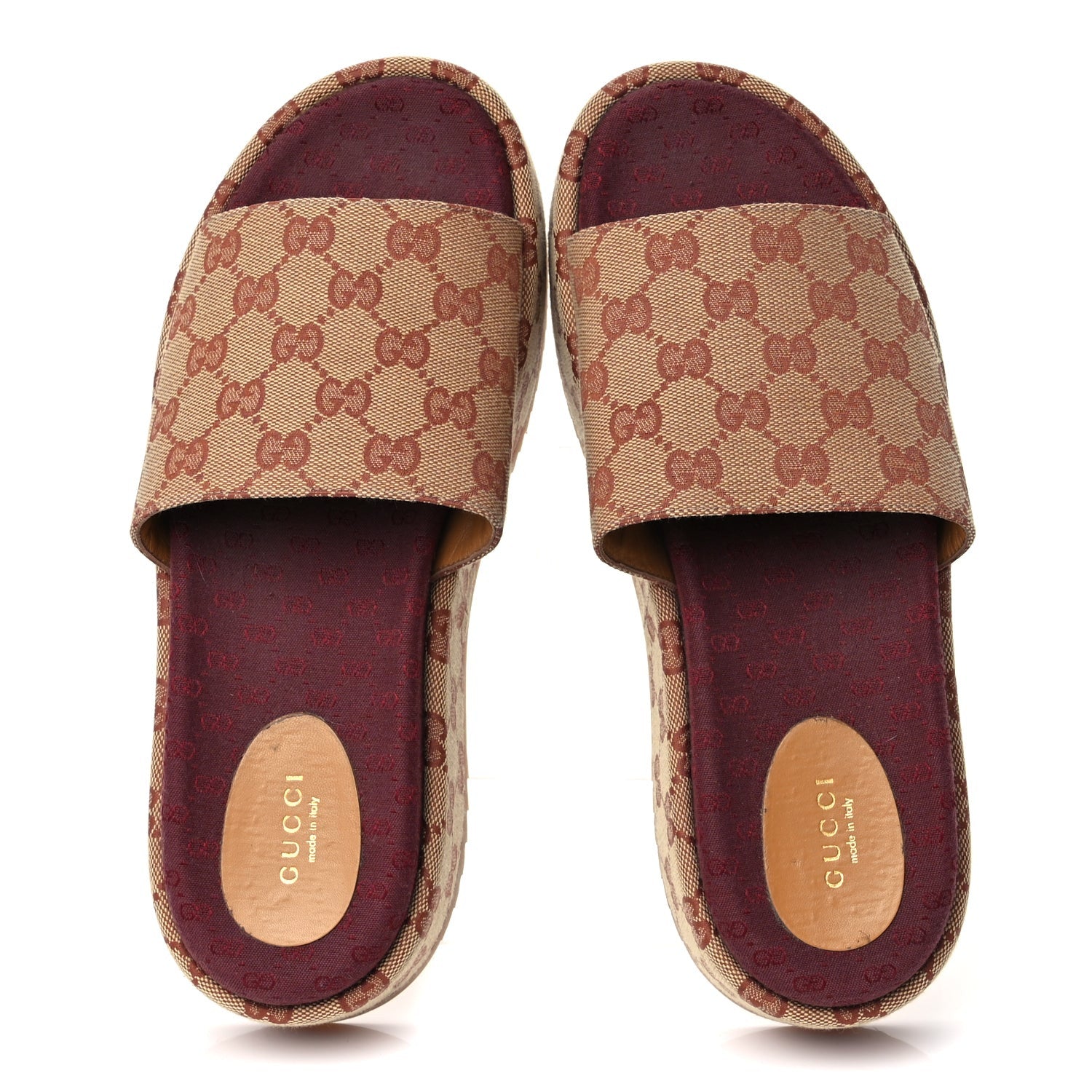 Gucci Canvas GG Monogram Angelina Platform Slide Sandals 40.5 Beige Ruggine 2 of 11