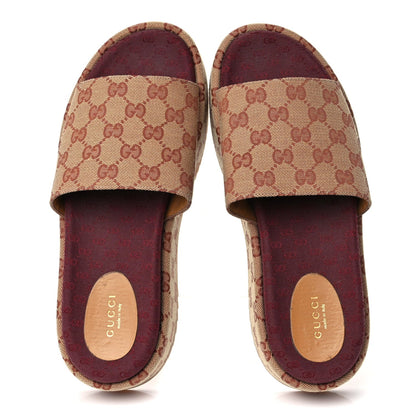 Gucci Canvas GG Monogram Angelina Platform Slide Sandals 40.5 Beige Ruggine 2 of 11