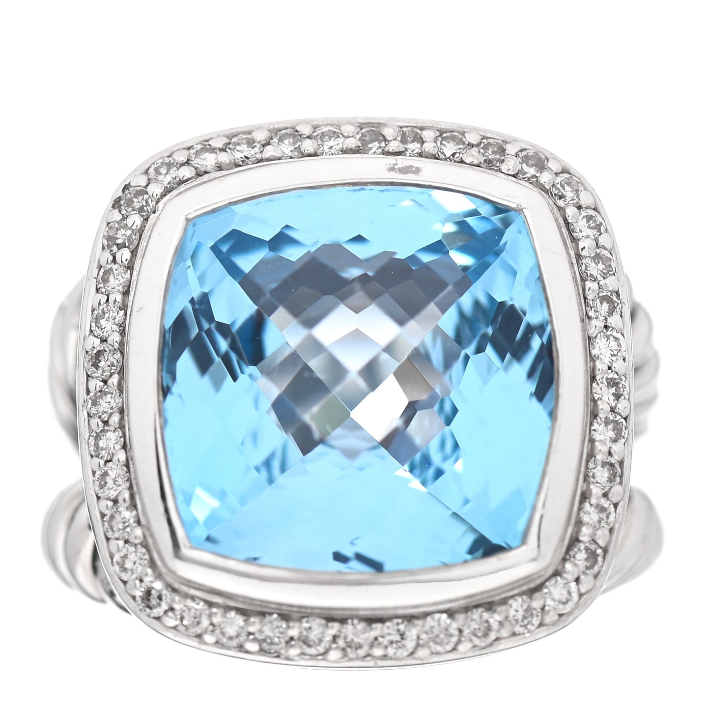 Sterling Silver Diamond Blue Topaz 14mm Albion Ring 52 6