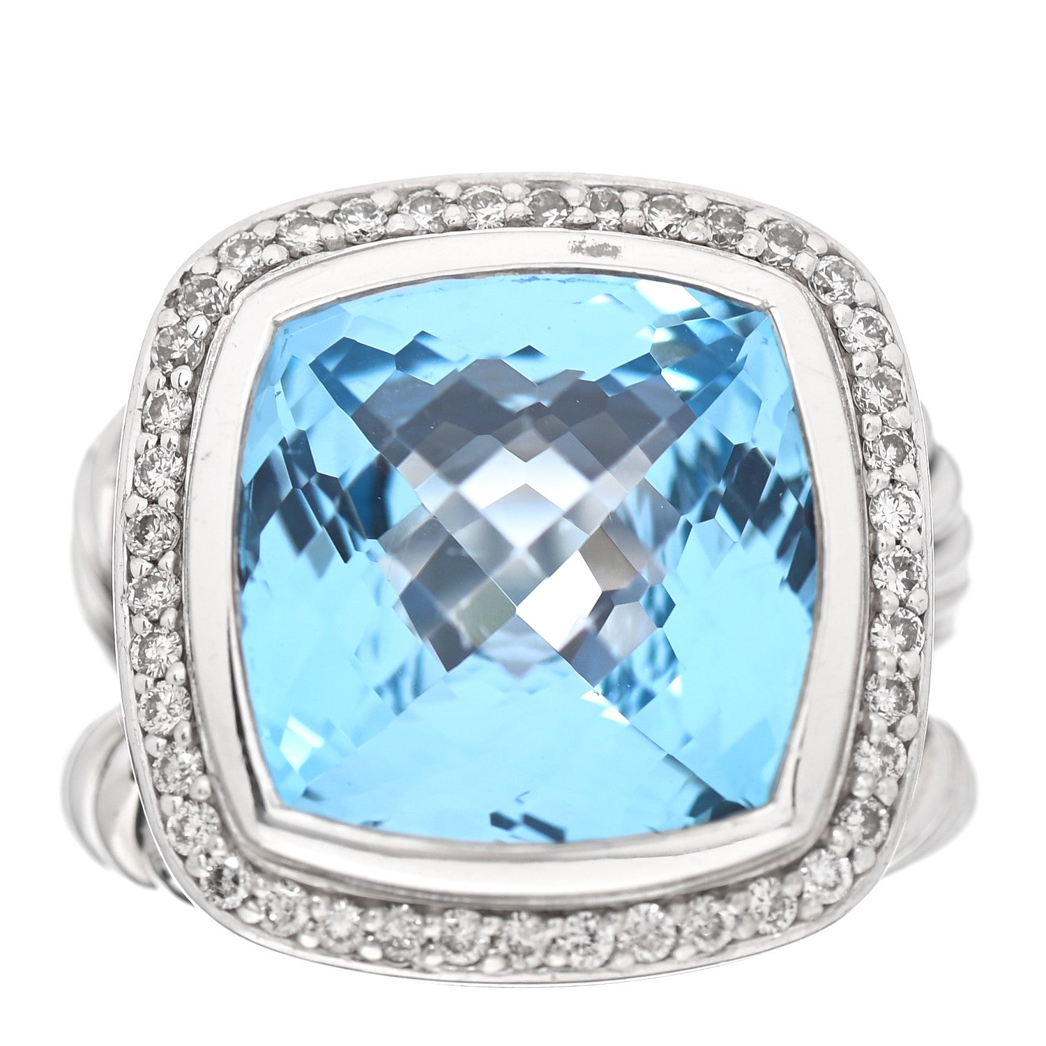 David Yurman Sterling Silver Diamond Blue Topaz 14mm Albion Ring 52 6 1 of 5