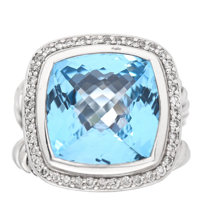 David Yurman Sterling Silver Diamond Blue Topaz 14mm Albion Ring 52 6 1 of 5