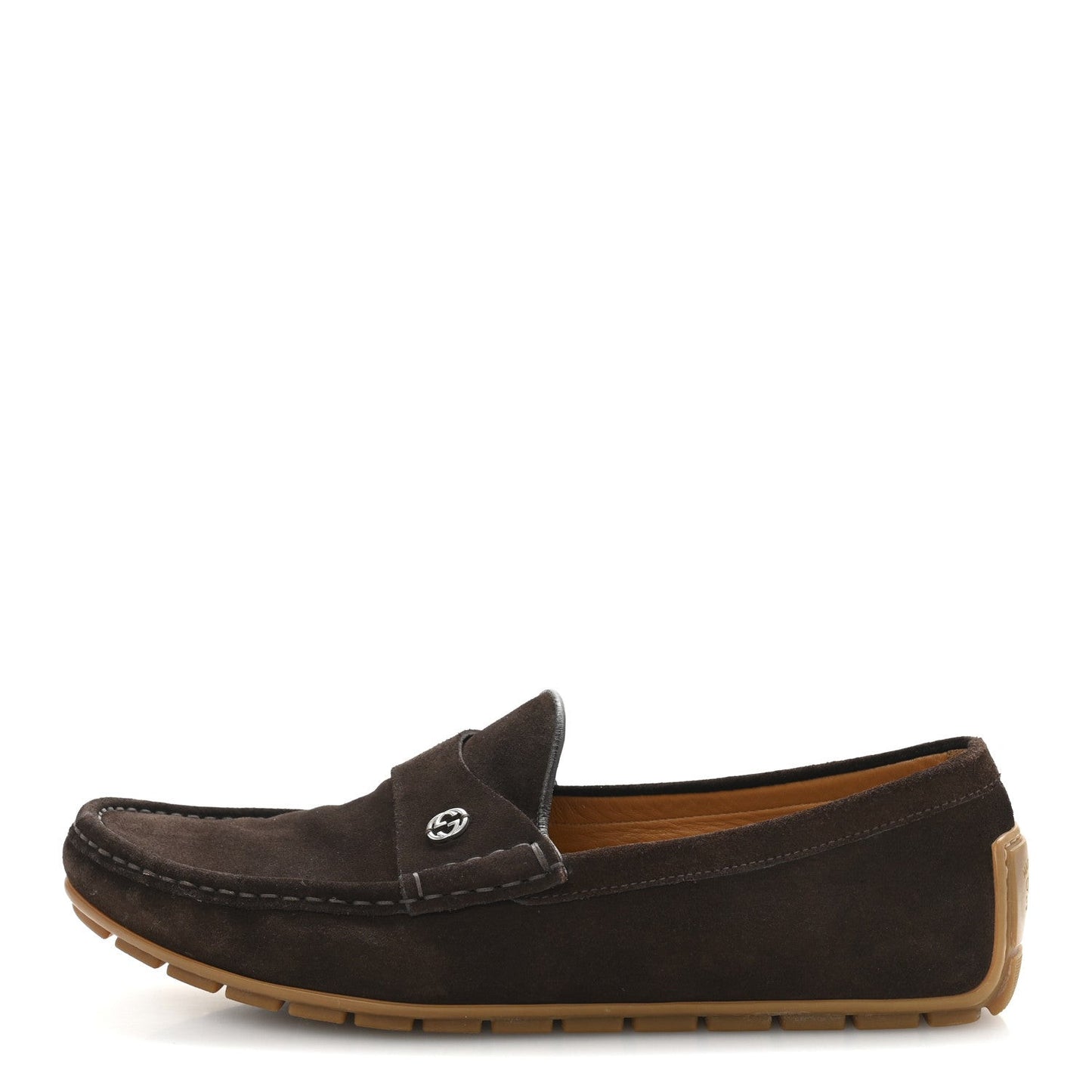Suede Mens InterLocking G Driver Loafers 8 Cocoa