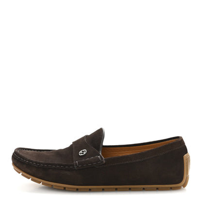 Gucci Suede Mens InterLocking G Driver Loafers 8 Cocoa 1 of 7