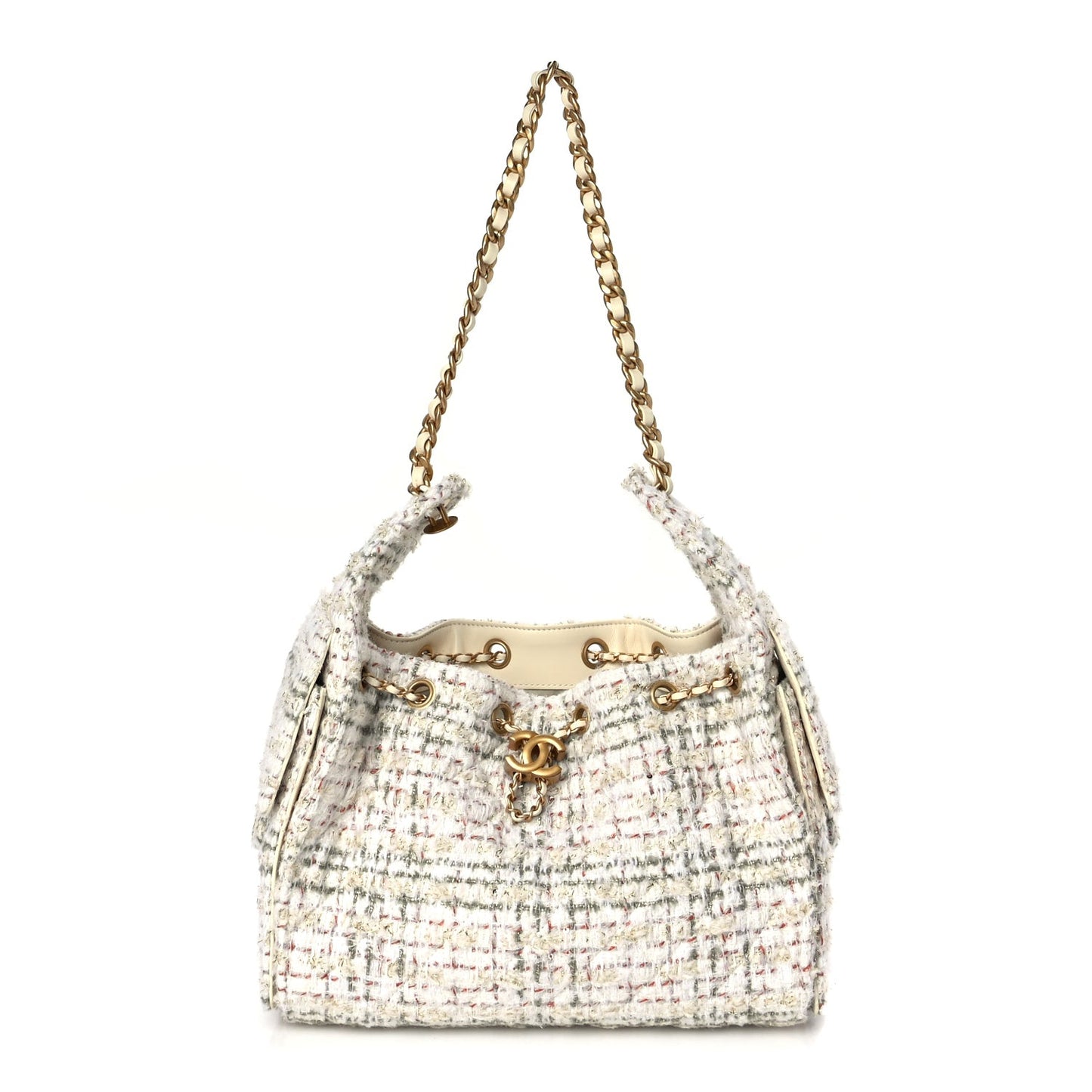 Tweed Quilted Small  25 Handbag Ecru Khaki Gold Red