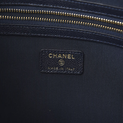 Chanel Caviar Quilted Large Cosmetic Case Dark Blue 6 of 8