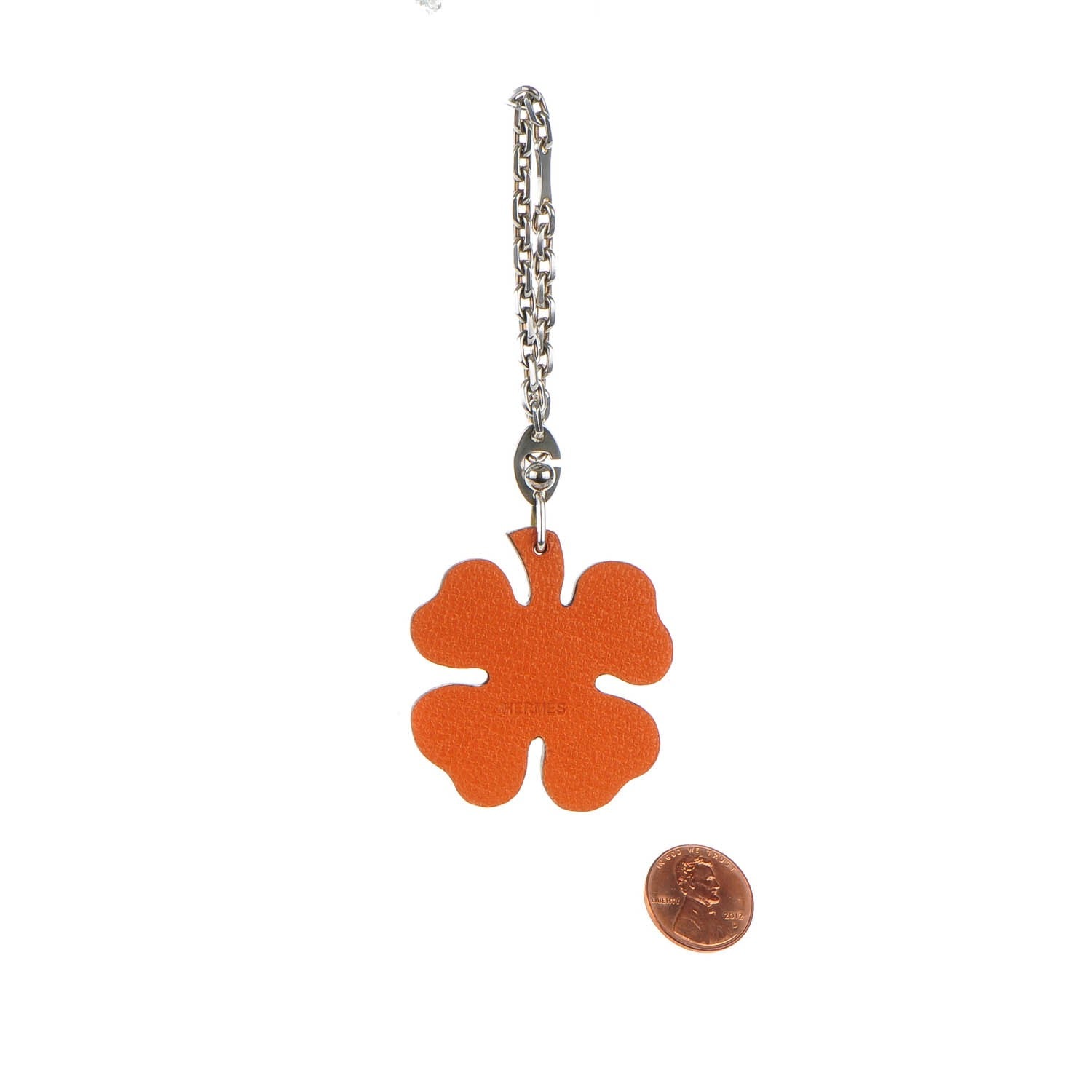 Hermes Chévre Mysore Lucky Clover Key Chain Bag Charm Vert Anis Orange 2 of 5