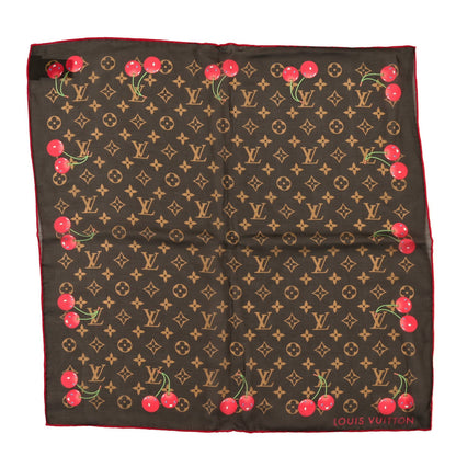 Louis Vuitton LV X TM Silk Cotton Monogram Cerises Square Scarf 55 Brown 1 of 4