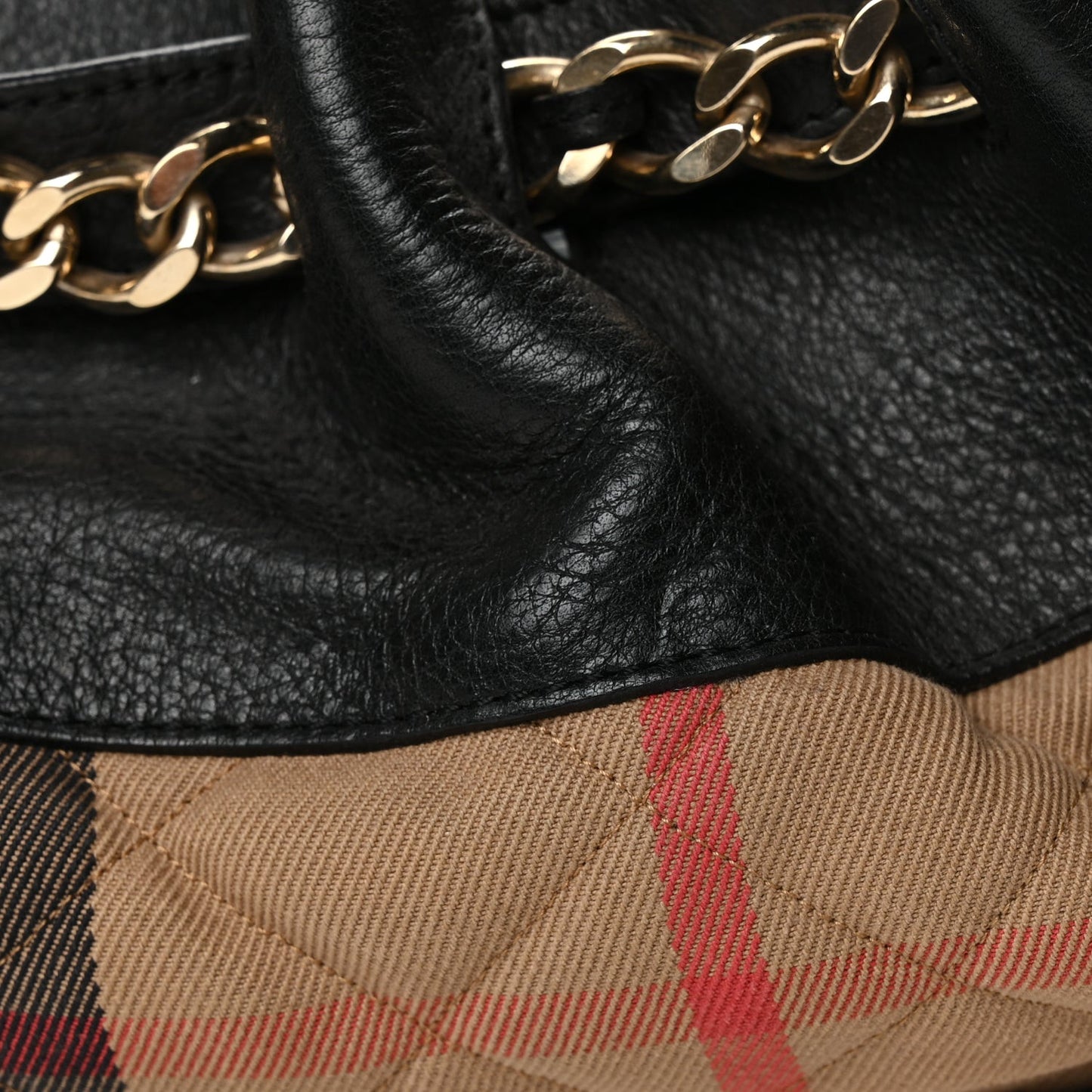 Grainy Calfskin House Check Margaret Bag Black
