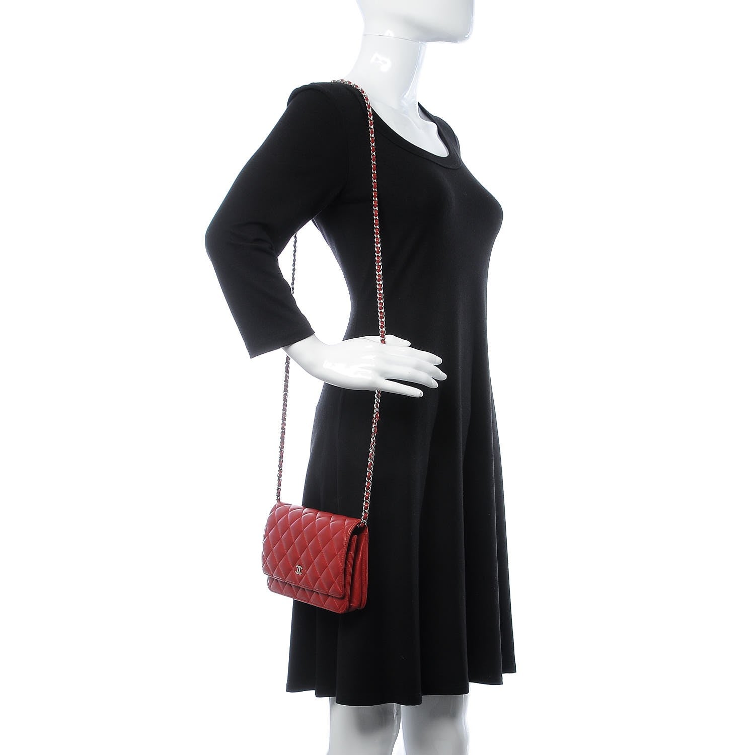 Chanel Lambskin Quilted Wallet On Chain WOC Red 2 of 8