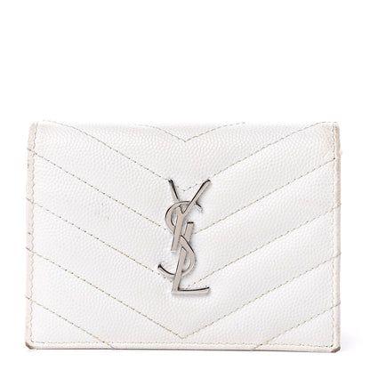 Saint Laurent Grain De Poudre Matelasse Chevron Monogram Card Case White 1 of 11