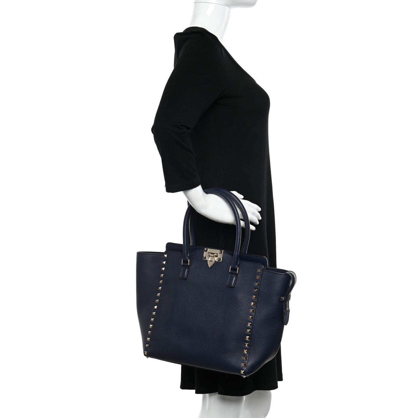 Vitello Rockstud Double Handle Tote Marine